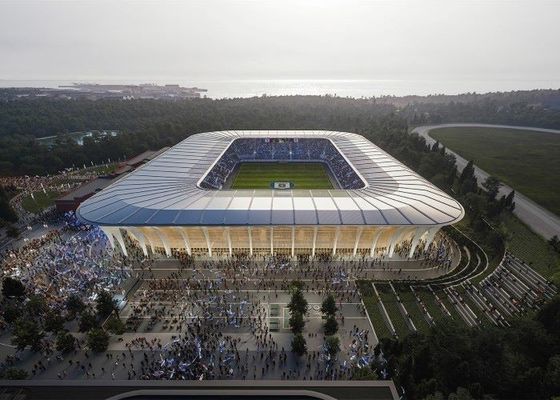 Helle Fertigmetallturnhallen-Gebäude führten vor Stahlstadion aus