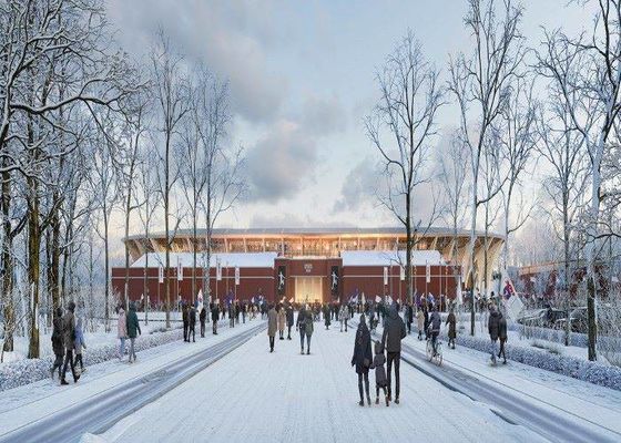 Helle Fertigmetallturnhallen-Gebäude führten vor Stahlstadion aus