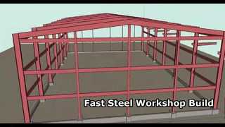 Eine aus Stahlkonstruktionsmaterialien gebaute Werkstatt
